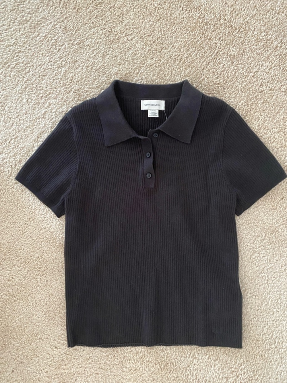 Calvin Klein Black Short-Sleeve Ribbed Polo Top
